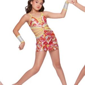 Vibrant Kids Dance Costume with Silver Details